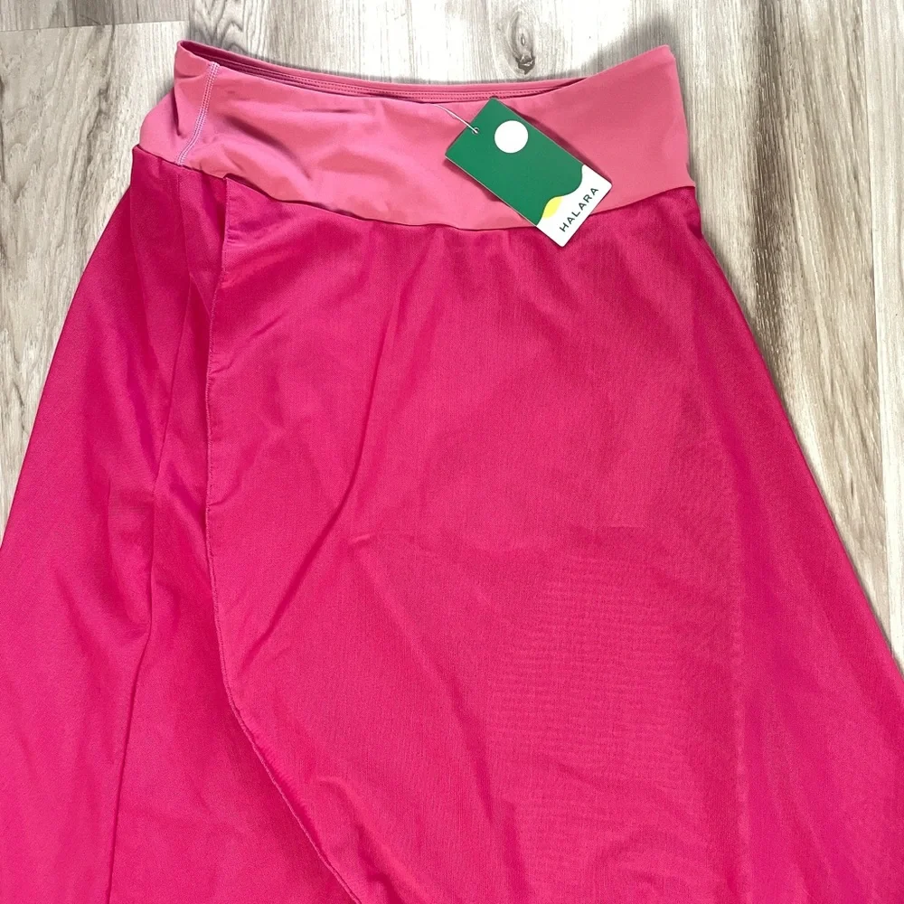 NWT Halara High Waisted High Low Ruffle 2-in-1 Pocket Flare Mesh Maxi Skirt - Picture 3 of 9